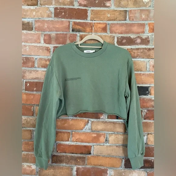 PANGAIA 365 cropped sweatshirt olive sage green size small crewneck - Picture 3 of 8